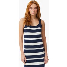 Nautica Kadın Lacivert Regular Fit Kolsuz Çizgili Triko Elbise