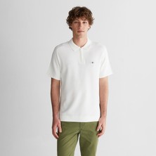 Gant Erkek Beyaz Regular Fit Yarım Fermuarlı Kısa Kollu T-Shirt