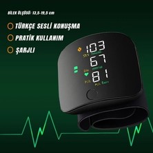 Marsilyan Türkçe Konuşan Şarjlı Bilekten Dijital Tansiyon ve Nabız Ölçüm Cihazı LCD Ekranlı