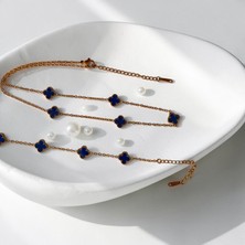 Jade Accessory Luxury 316L Gold Kolye Bileklik Kombini Çift Taraflı Mavi
