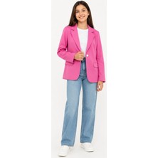 İrem Çocuk Giyim Kız Çocuk Düğme Kapamalı Cepli Fuşya Renk Blazer Ceket
