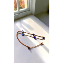 Jade Accessory Luxury 316L Gold Kolye  Çift Taraflı Mavi
