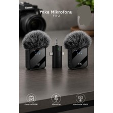 GUNKES Profesyonel Çiftli Kablosuz Yaka Mikrofon iPhone Android Uyumlu Vlog Youtube Tiktok Canlı Yayın