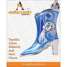 Topuklu Çizme Sallantılı Açık Mavi Charm Gümüş