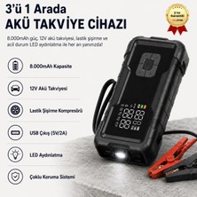 Hızlı Store 8.000mAh Akü Takviye Cihazı ve Lastik Hava Kompresörü Araç Şarj Takviye Pompası