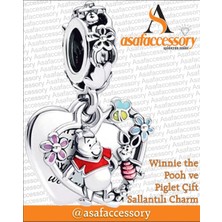 Winnie The Pooh ve Piglet Çift Sallantılı Charm Asafaccessory Gümüş