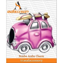 Pembe Araba Charm Gümüş Kaplama