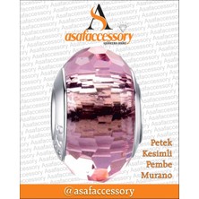 Petek Kesimli Murano Pembe Gümüş Kaplama