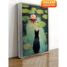 Zestia Gümüş Çerçeveli Kanvas Tablo Nilüfer Yaprağında Kedi Premium Seri No 107358