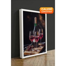 Zestia Beyaz Çerçeveli Kanvas Tablo Kırmızı Şarap ve Kadehler Premium Seri No 113045