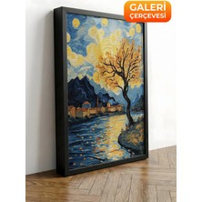 Zestia Siyah Çerçeveli Kanvas Tablo Van Gogh Yıldızlı Gece Köprü Yorumu Premium Seri No 108452