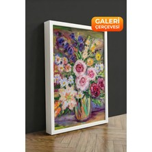 Zestia Beyaz Çerçeveli Kanvas Tablo Pastel Vazo Içinde Çiçekler Premium Seri No 113520