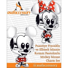 Elbiseli Minnie Pantalonlo Mickey Set Charm Gümüş