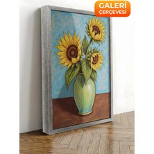 Zestia Gümüş Çerçeveli Kanvas Tablo Van Gogh Tarzı Vazoda Ayçiçekleri Premium Seri No 100195