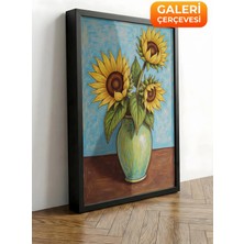 Zestia Siyah Çerçeveli Kanvas Tablo Van Gogh Tarzı Vazoda Ayçiçekleri Premium Seri No 100195