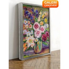 Zestia Gümüş Çerçeveli Kanvas Tablo Pastel Vazo Içinde Çiçekler Premium Seri No 113520