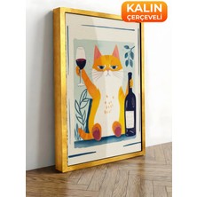 Zestia Gold Çerçeveli Kanvas Tablo Keyifli Kedi Premium Seri No 109367