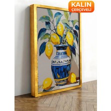 Zestia Gold Çerçeveli Kanvas Tablo Limonlu Vazo – Canlı Renkler Premium Seri No 113218