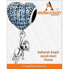 Mavi Taşlı Balon Charm Ayıcık Sallantılı Gümüş Kaplama