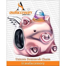 Unicorn Domuzcuk Charm Gümüş Kaplama Pembe