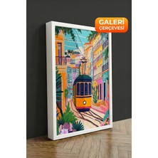 Zestia Beyaz Çerçeveli Kanvas Tablo Sarı Tramvay Sokakları - Şehir Manzarası Premium Seri No 105992