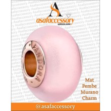 Mat Pembe Murano Charm Gümüş