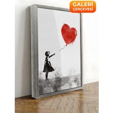 Zestia Gümüş Çerçeveli Kanvas Tablo Banksy Tarzı Kırmızı Balonlu Kız Premium Seri No 106452
