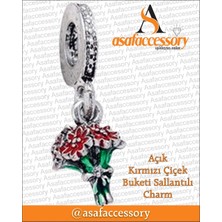 Açık Kırmızı Çiçiek Buketli Sallantılı Charm Gümüş