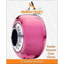 Pembe Murano Camı Charm Gümüş