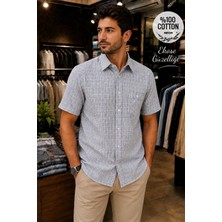 Beyome Erkek %100 Pamuk Kısa Kollu Ekose Gömlek Regular Fit Yazlık Nefes Alan S-5xl