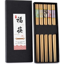 Valkyrie 5 Çift 24CM Bambu Desenli Yemek Çubuğu Seti Hediyelik Kutulu Japon Sushi Chopstick