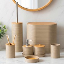 Porsima 4533 8 Parça Banyo Seti - Bambu Kapaklı Çöp Kovası, Sabunluk, Diş Fırçalığı ve Wc Fırçası Kapicino
