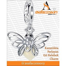 Karanlıkta Parlayan Gri Kelebek Charm Asafaccessory Gümüş