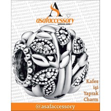 Kafes Işi Yaprak Desen Charm Asafaccessory Gümüş