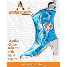 Topuklu Çizme Sallantılı Mavi Charm Gümüş