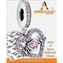 Pembe Taşlı Yazılı Mom Charm Gümüş Kaplama