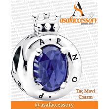 Taşlı Taç Mavi Charm Gümüş Kaplama
