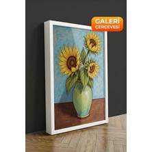 Zestia Beyaz Çerçeveli Kanvas Tablo Van Gogh Tarzı Vazoda Ayçiçekleri Premium Seri No 100195