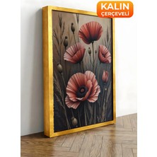 Zestia Gold Çerçeveli Kanvas Tablo Kırmızı Gelincikler – Romantik Çiçek Premium Seri No 103083