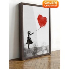 Zestia Kahverengi Çerçeveli Kanvas Tablo Banksy Tarzı Kırmızı Balonlu Kız Premium Seri No 106452