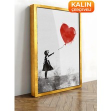 Zestia Gold Çerçeveli Kanvas Tablo Banksy Tarzı Kırmızı Balonlu Kız Premium Seri No 106452