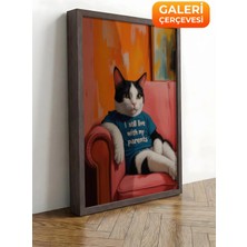 Zestia Kahverengi Çerçeveli Kanvas Tablo Dinlenen Kedi – Stilize Ev Premium Seri No 109816