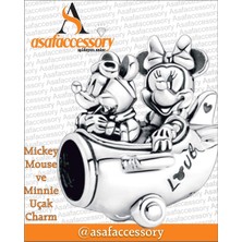Minnie ve Mickey Uçak Charm Gümüş Kaplama
