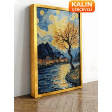 Zestia Gold Çerçeveli Kanvas Tablo Van Gogh Yıldızlı Gece Köprü Yorumu Premium Seri No 108452