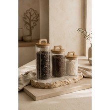Kitchen Life 3'lü Akasya Kapaklı Vakumlu Borosilikat Cam Kavanoz Seti (1.4lt, 1.05LT, 0.75LT)