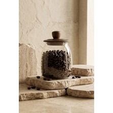 Kitchen Life Ahşap Kapaklı Vakumlu Mega Boy Borosilikat Cam Kavanoz Baharatlık 950 ml