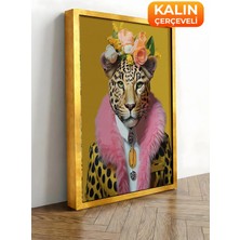 Zestia Gold Çerçeveli Kanvas Tablo Çiçekli Leopar Portre Premium Seri No 112374