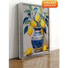 Zestia Gümüş Çerçeveli Kanvas Tablo Limonlu Vazo – Canlı Renkler Premium Seri No 113218