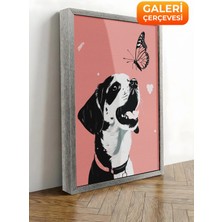 Zestia Gümüş Çerçeveli Kanvas Tablo Köpek ve Kelebek Premium Seri No 112218