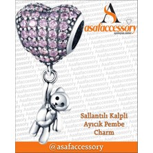 Asaf Accessory Sallantılı Kalpli Ayıcık Pembe Charm